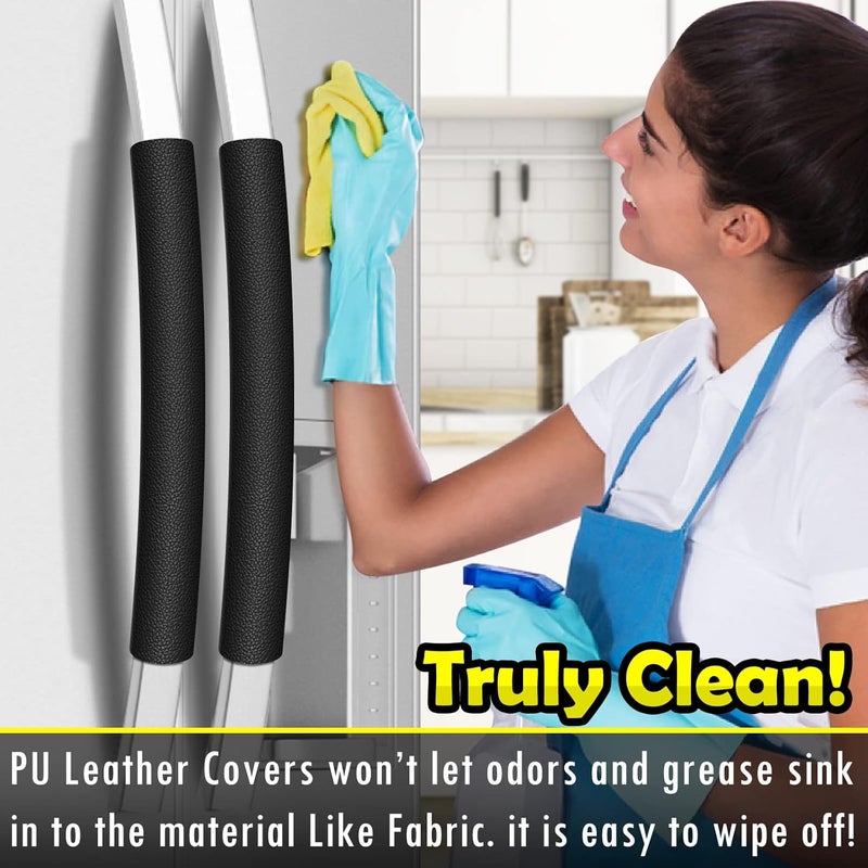 Royleath Refrigerator Door Handle Covers, 6PCS, Leather Kitchen Appliance Handle Covers, Keep Your Fridge Microwave Oven Stove or Dishwasher Clean, Stains Dirty Oils, Timesaver, Kitchen Decor (Black) - Image 2